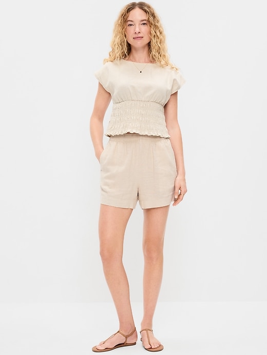 Image number 1 showing, High-Waisted Linen-Blend Shorts -- 3.5-inch inseam