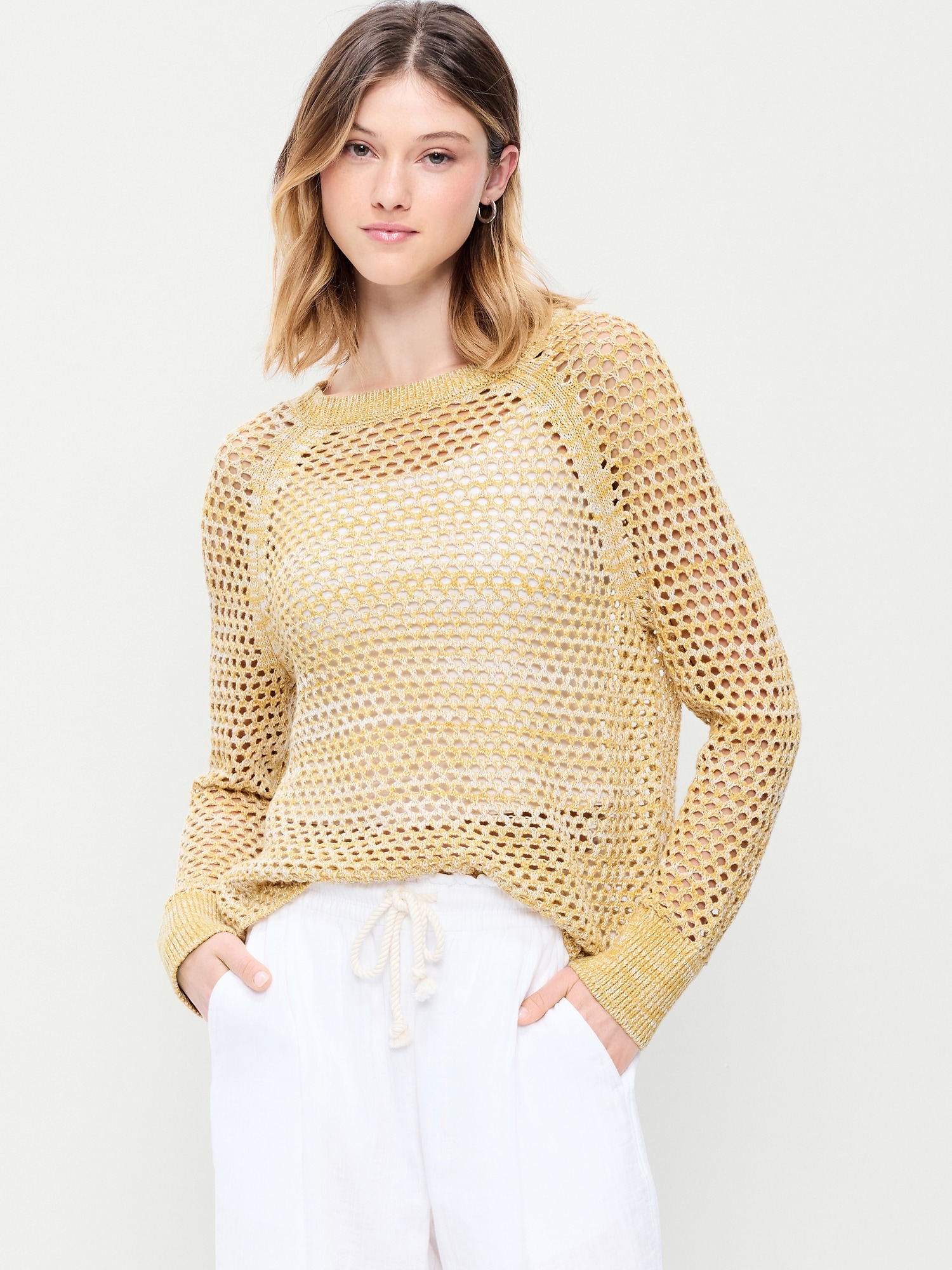 Open-Knit Raglan Sweater