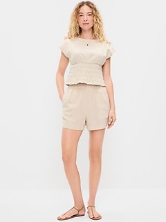 High-Waisted Linen-Blend Shorts -- 3.5-inch inseam