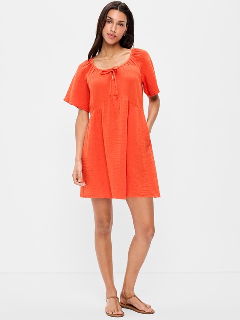 Flutter-Sleeve Mini Swing Dress