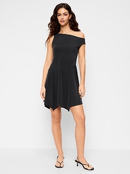 Fit & Flare Asymmetrical Shoulder Mini Dress - image 3