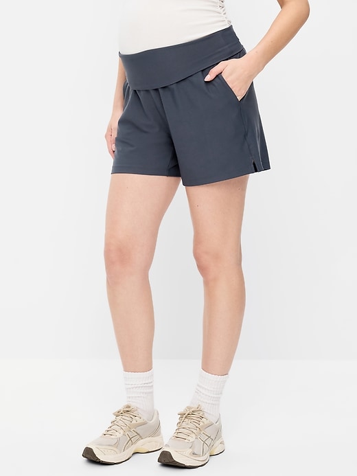 Image number 1 showing, Maternity Rollover-Waist PowerSoft Shorts -- 5-inch inseam