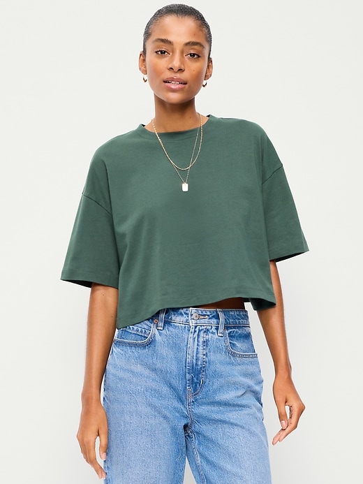 Image number 1 showing, Vintage Crew-Neck Oversized Crop T-Shirt