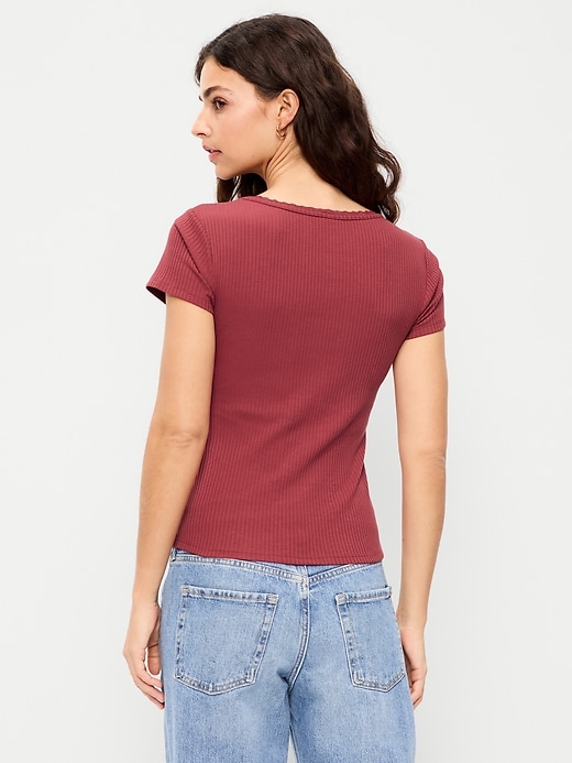 Image number 2 showing, Lace-Trim Sweetheart-Neck Ribbed Top