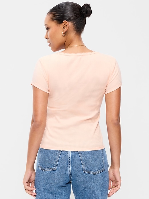 Image number 2 showing, Lace-Trim Sweetheart-Neck Ribbed Top