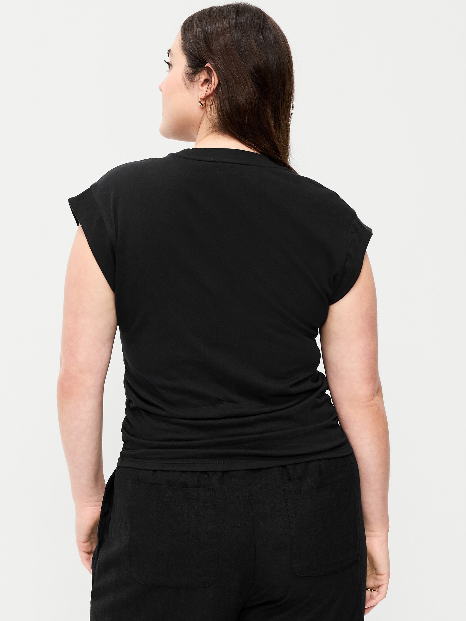 Женский топ Old Navy Cap-Sleeve Cinch-Waist Top, цвет: Чёрный — фото 6