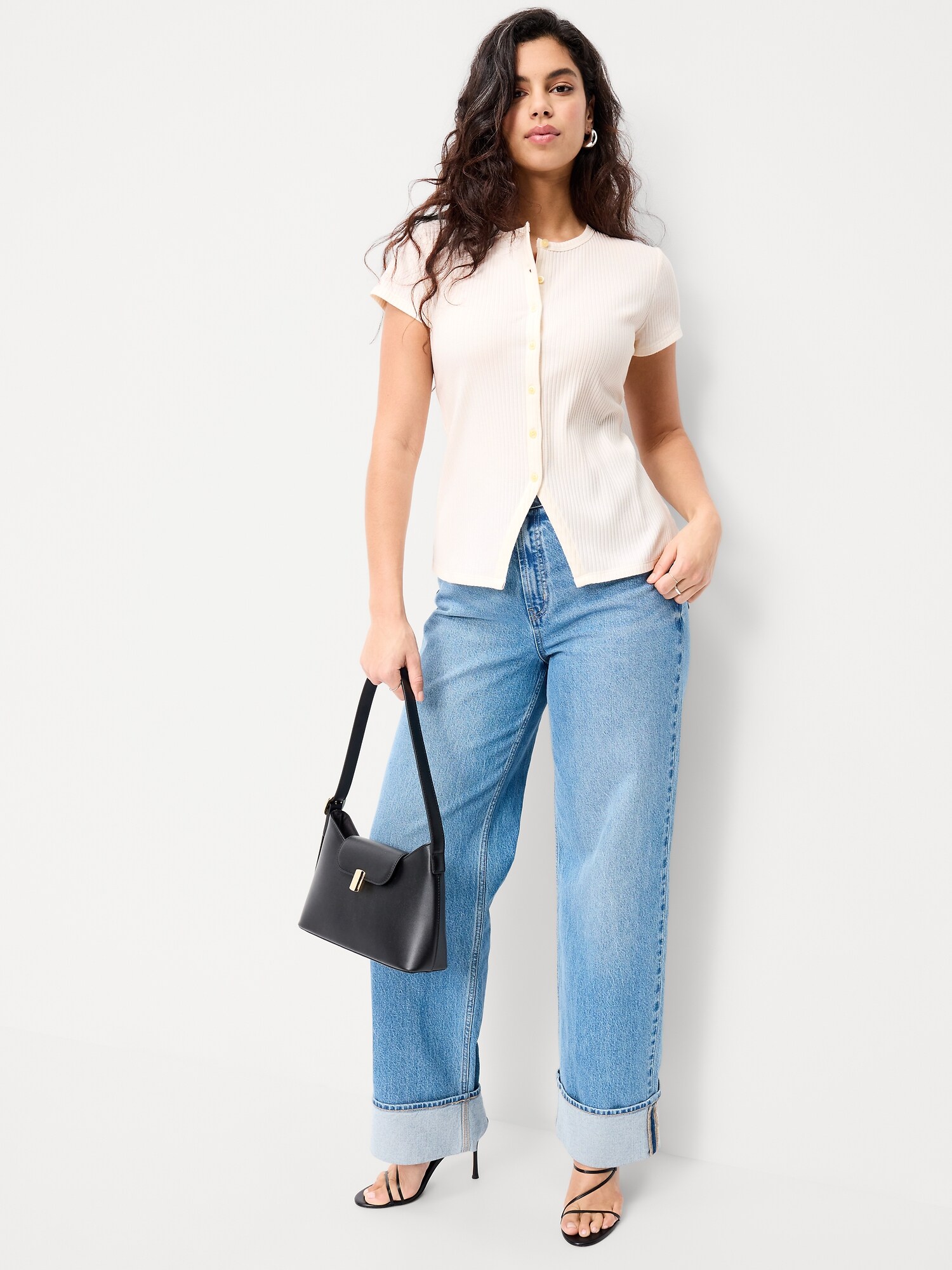 Женский топ Old Navy Short-Sleeve Ribbed Button-Down Top, цвет: Морская соль — фото 3
