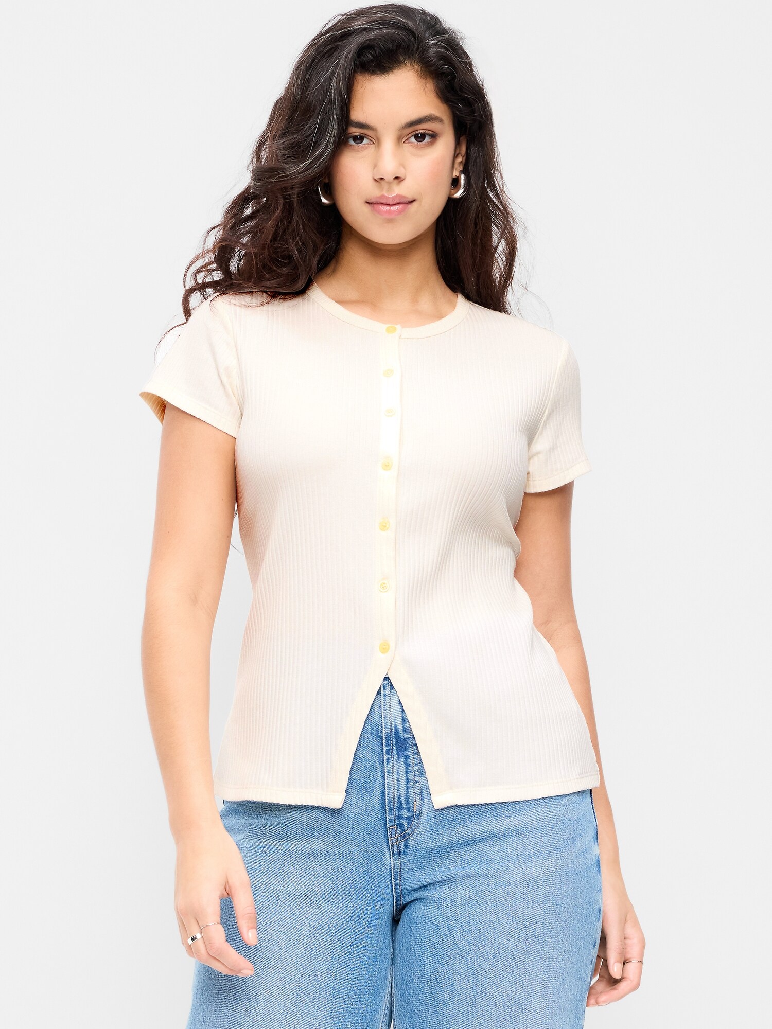 Женский топ Old Navy Short-Sleeve Ribbed Button-Down Top, цвет: Морская соль — фото 5
