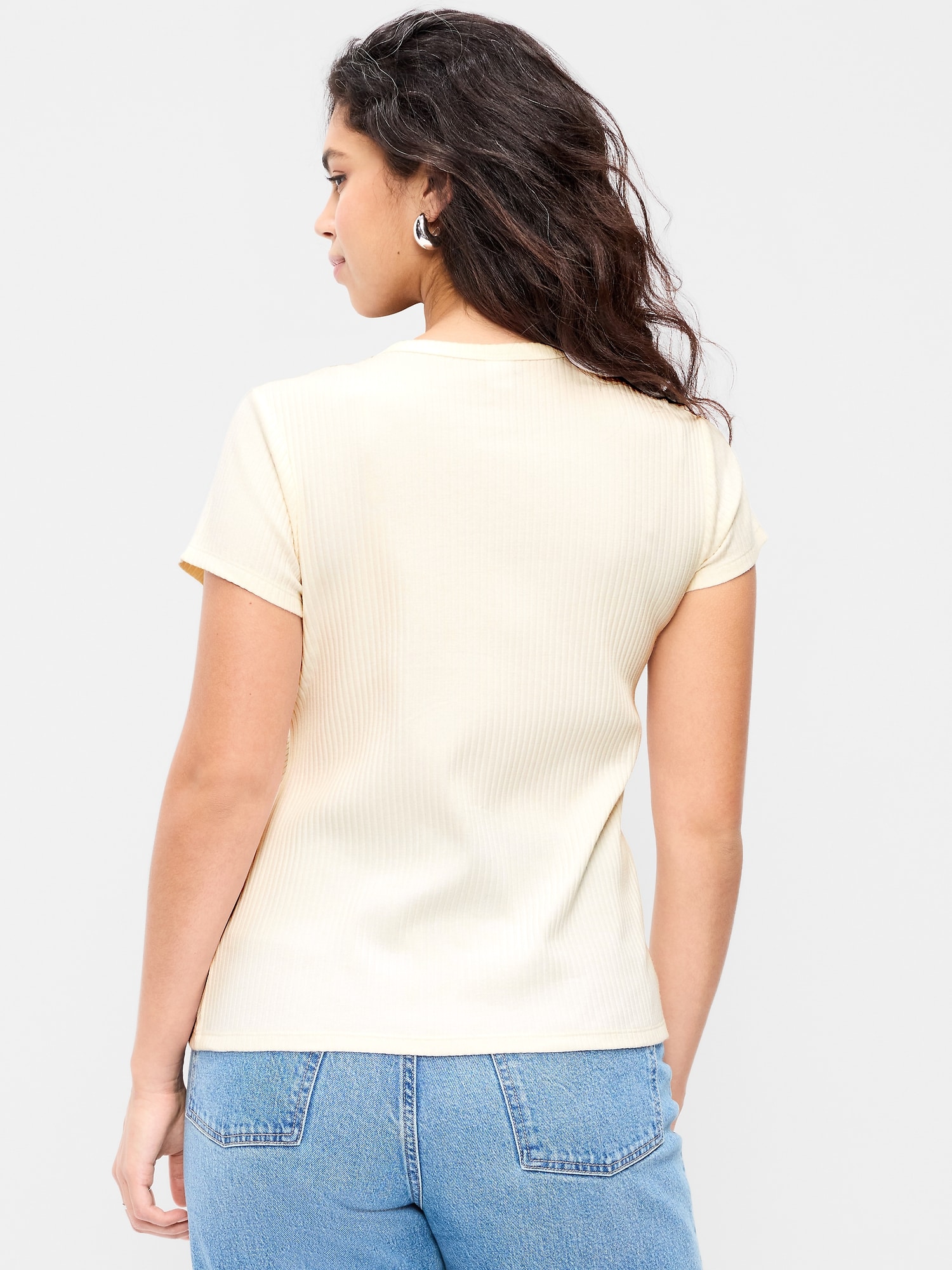 Short-Sleeve Ribbed Button-Down Top