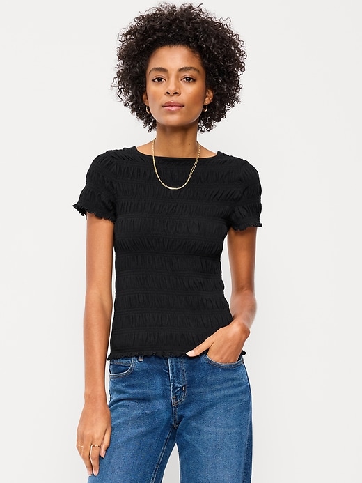 Image number 1 showing, Slit-Neck Smocked Top