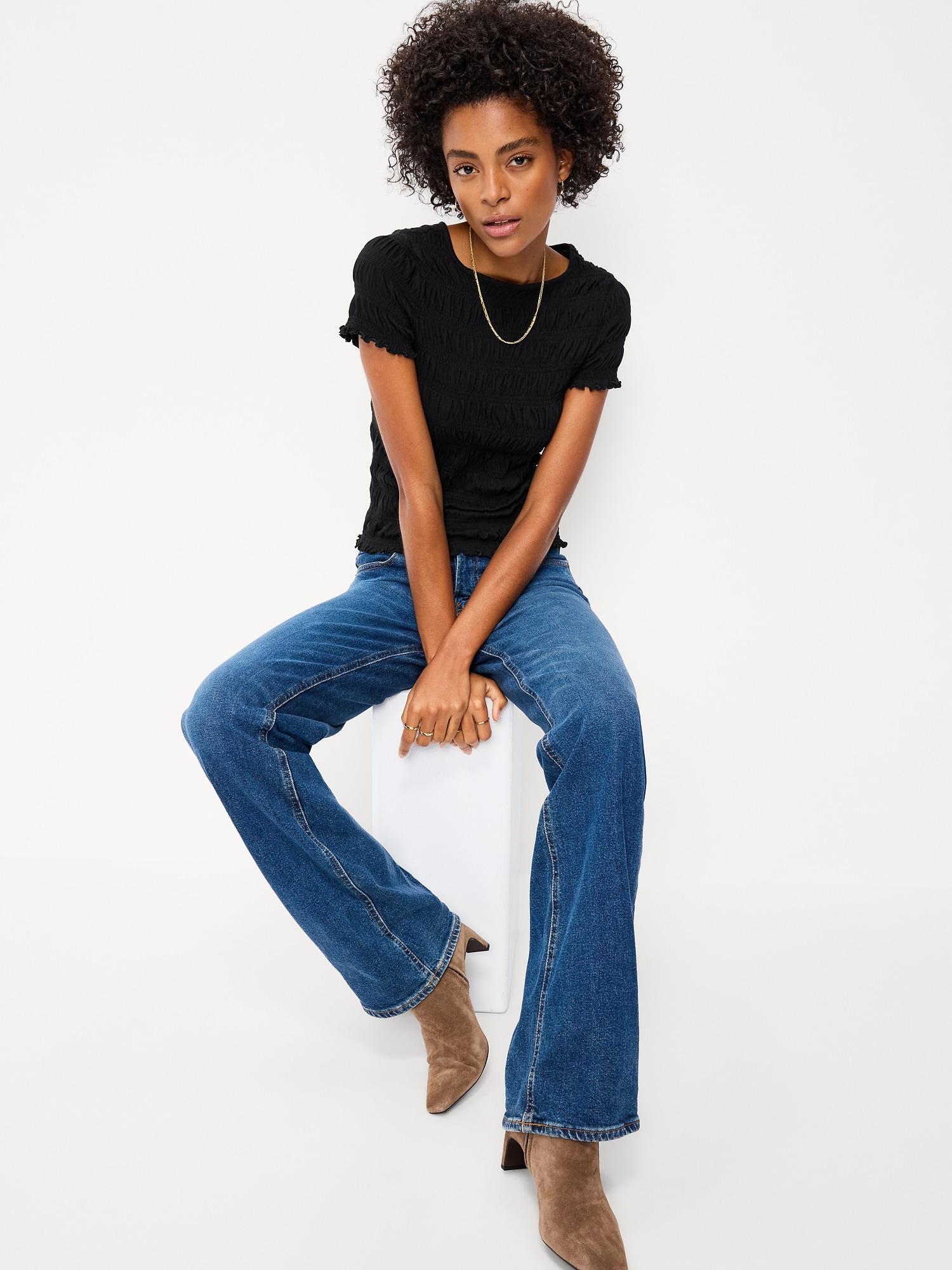 Slit-Neck Smocked Top