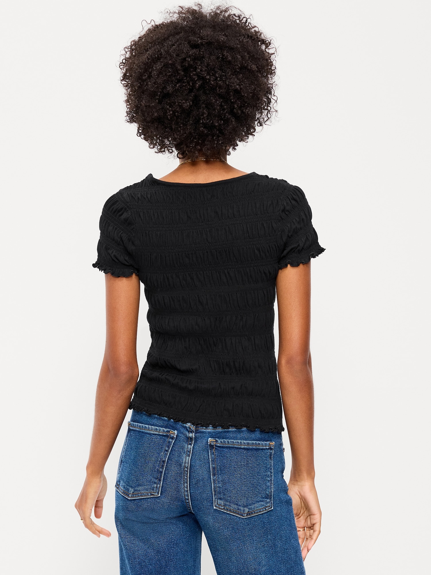 Slit-Neck Smocked Top