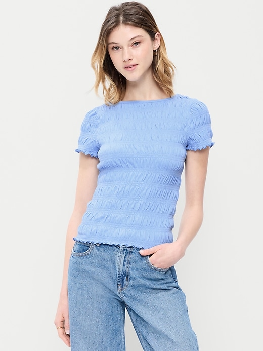 Image number 1 showing, Slit-Neck Smocked Top