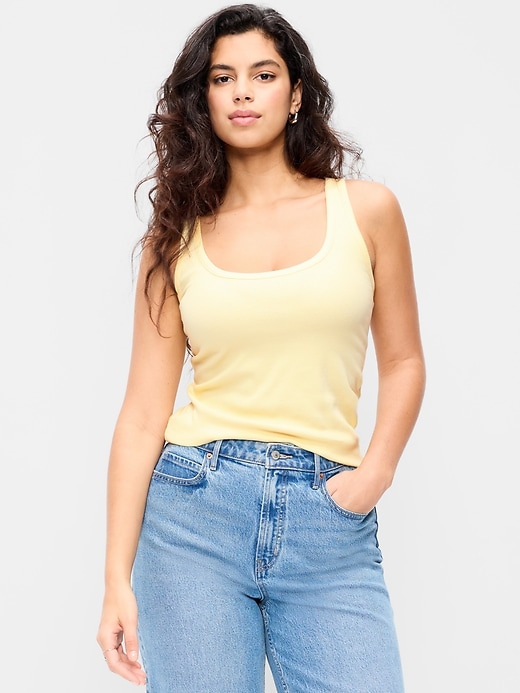 Image number 3 showing, First-Layer Ribbed Scoop-Neck Tank Top