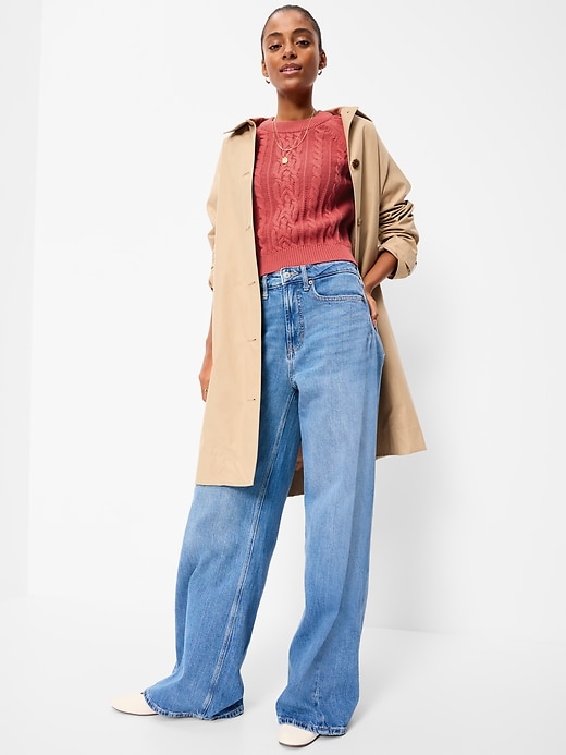 Image number 3 showing, Seaside Cotton Short-Sleeve Cable-Knit Cropped Sweater