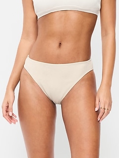 Ribbed Mid-Rise Bikini Swim Bottoms