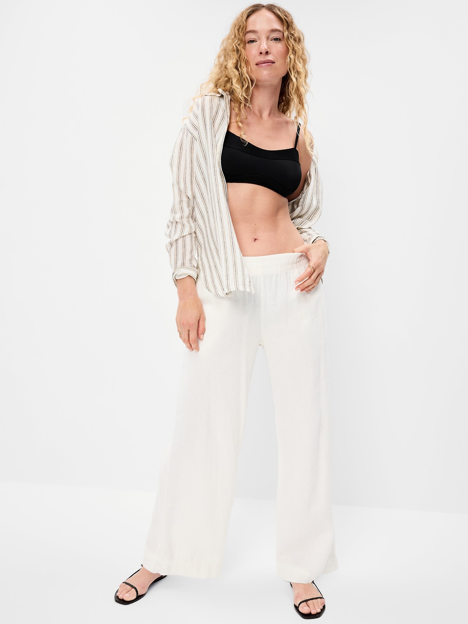 Верх бикини, крой бикини, в рубчик — Old Navy, цвет: Чёрный — фото 3