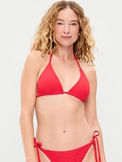 Eyelet Triangle String Bikini Swim Top