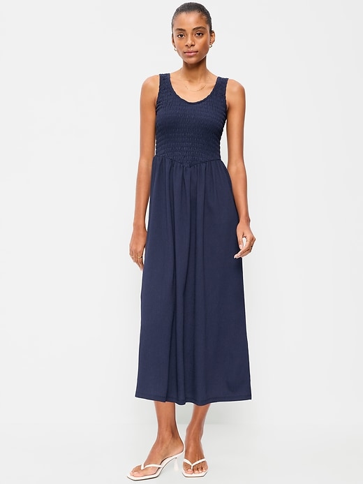 Image number 1 showing, Fit & Flare Sleeveless Smocked-Bodice Midi Dress