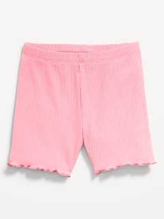 Rib-Knit Lettuce-Edge Biker Shorts for Toddler Girls