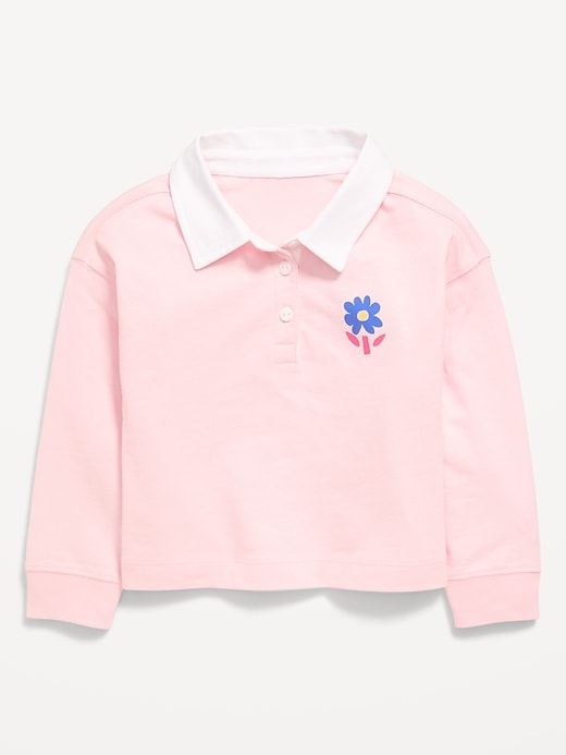 Image number 1 showing, Long-Sleeve Cropped Polo Shirt for Toddler Girls