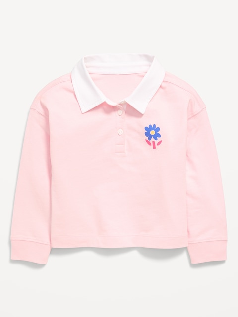 Long-Sleeve Cropped Polo Shirt for Toddler Girls