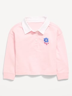 Long-Sleeve Cropped Polo Shirt for Toddler Girls