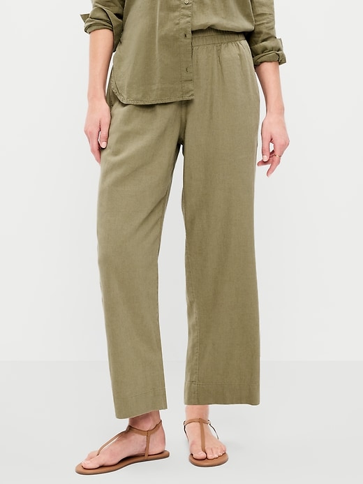 Image number 2 showing, High-Waisted Linen-Blend Straight Pants