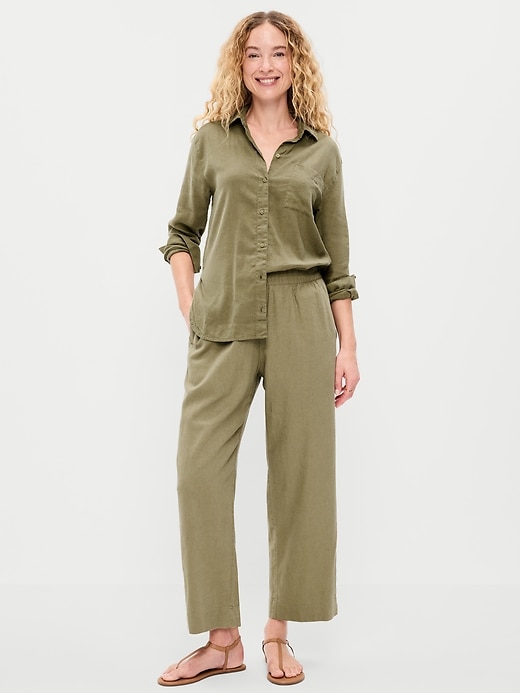 Image number 1 showing, High-Waisted Linen-Blend Straight Pants