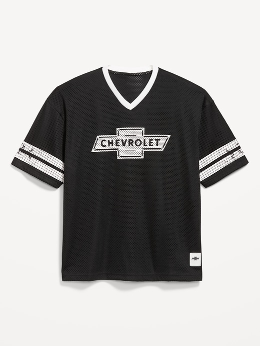 Image number 1 showing, Licensed Graphic Cropped Mesh V-Neck T-Shirt