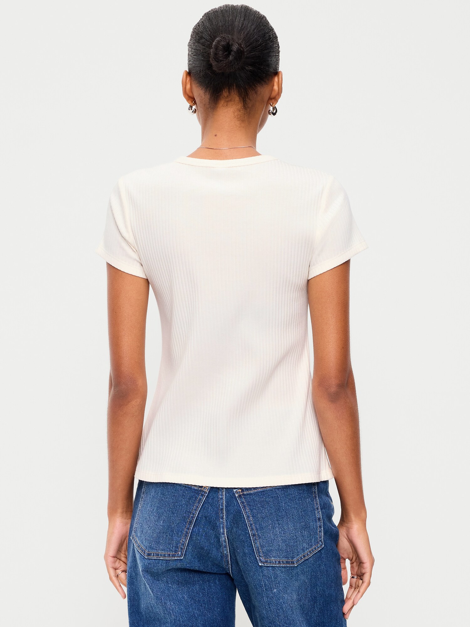 Женский топ Old Navy Short-Sleeve Ribbed Button-Down Top, цвет: Морская соль — фото 2