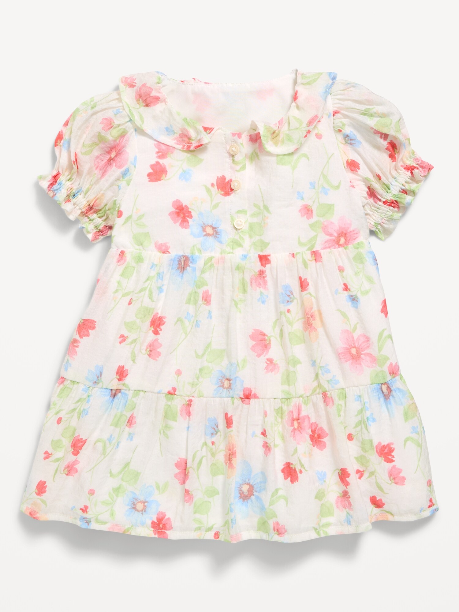 Платье Old Navy Printed Puff-Sleeve Tiered Swing Dress для малышей, цвет: Кремовый с принтом — фото 2