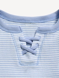 Image number 4 showing, Fitted Lace-Front Waffle-Knit Top for Girls