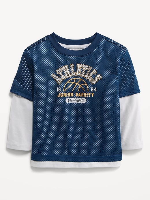 Image number 1 showing, Oversized 2-In-1 Mesh Long-Sleeve T-Shirt for Toddler Boys