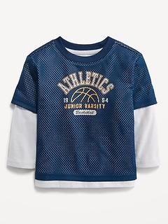 Oversized 2-In-1 Mesh Long-Sleeve T-Shirt for Toddler Boys