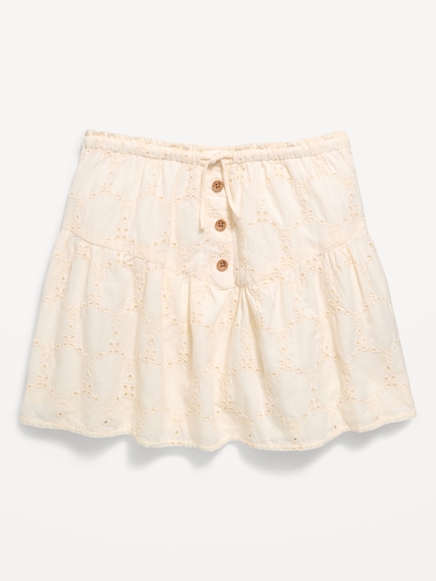 Textured Eyelet Buttoned Skirt for Girls