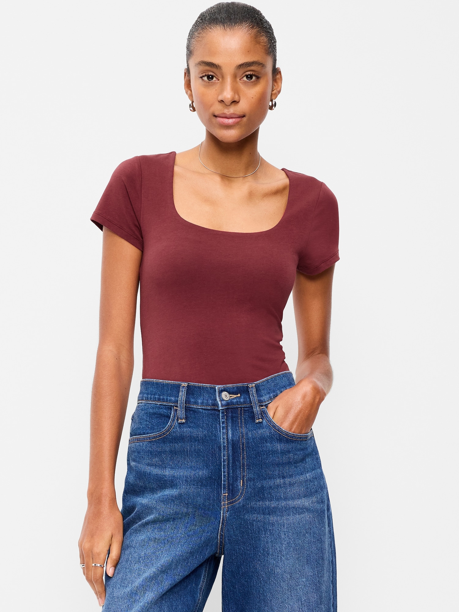 Hug Double-Layer Scoop-Neck Top