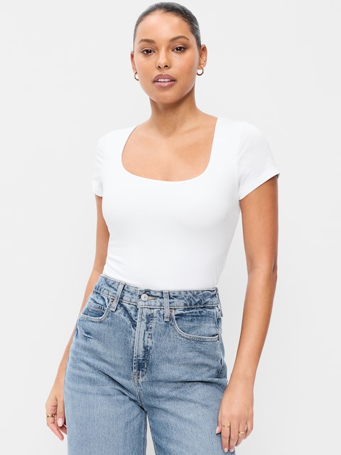 Hug Double-Layer Scoop-Neck Top