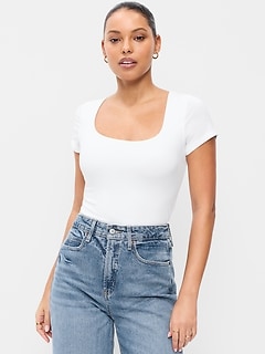 Hug Double-Layer Scoop-Neck Top