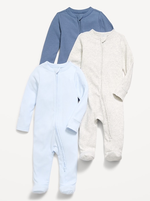 Image number 1 showing, Ribbed 2-Way-Zip Sleep & Play Footed One-Piece 3-Pack for Baby