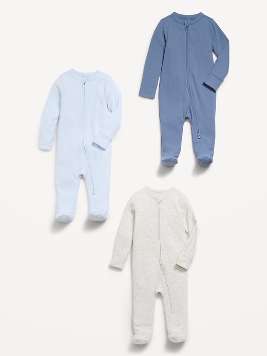 Image number 2 showing, Ribbed 2-Way-Zip Sleep & Play Footed One-Piece 3-Pack for Baby