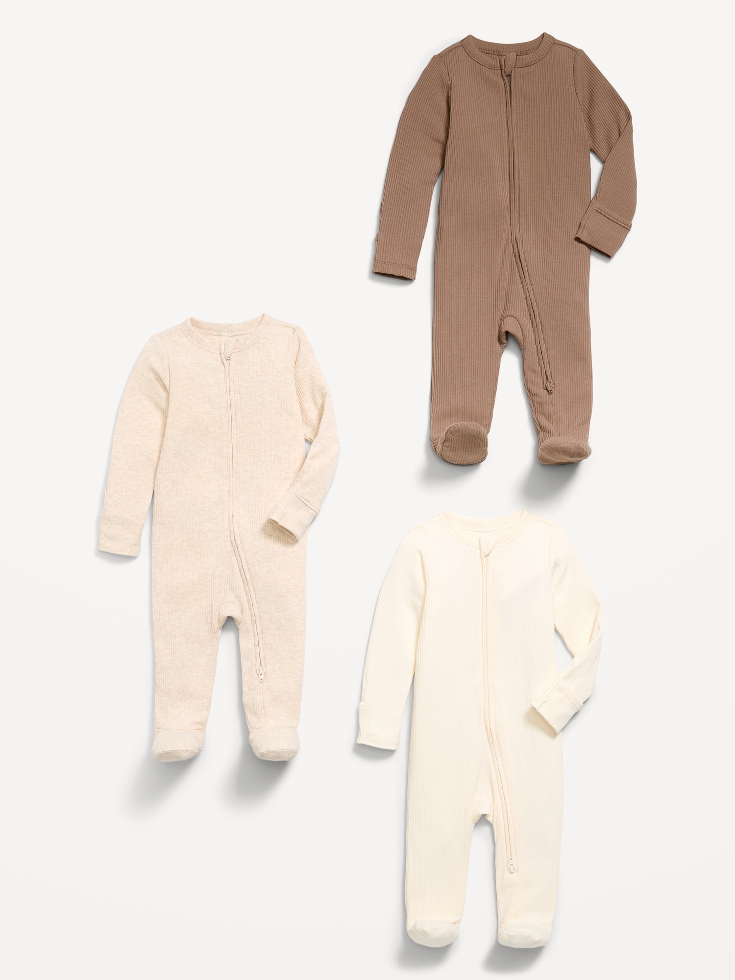 Ribbed 2-Way-Zip Sleep & Play Footed One-Piece 3-Pack for Baby