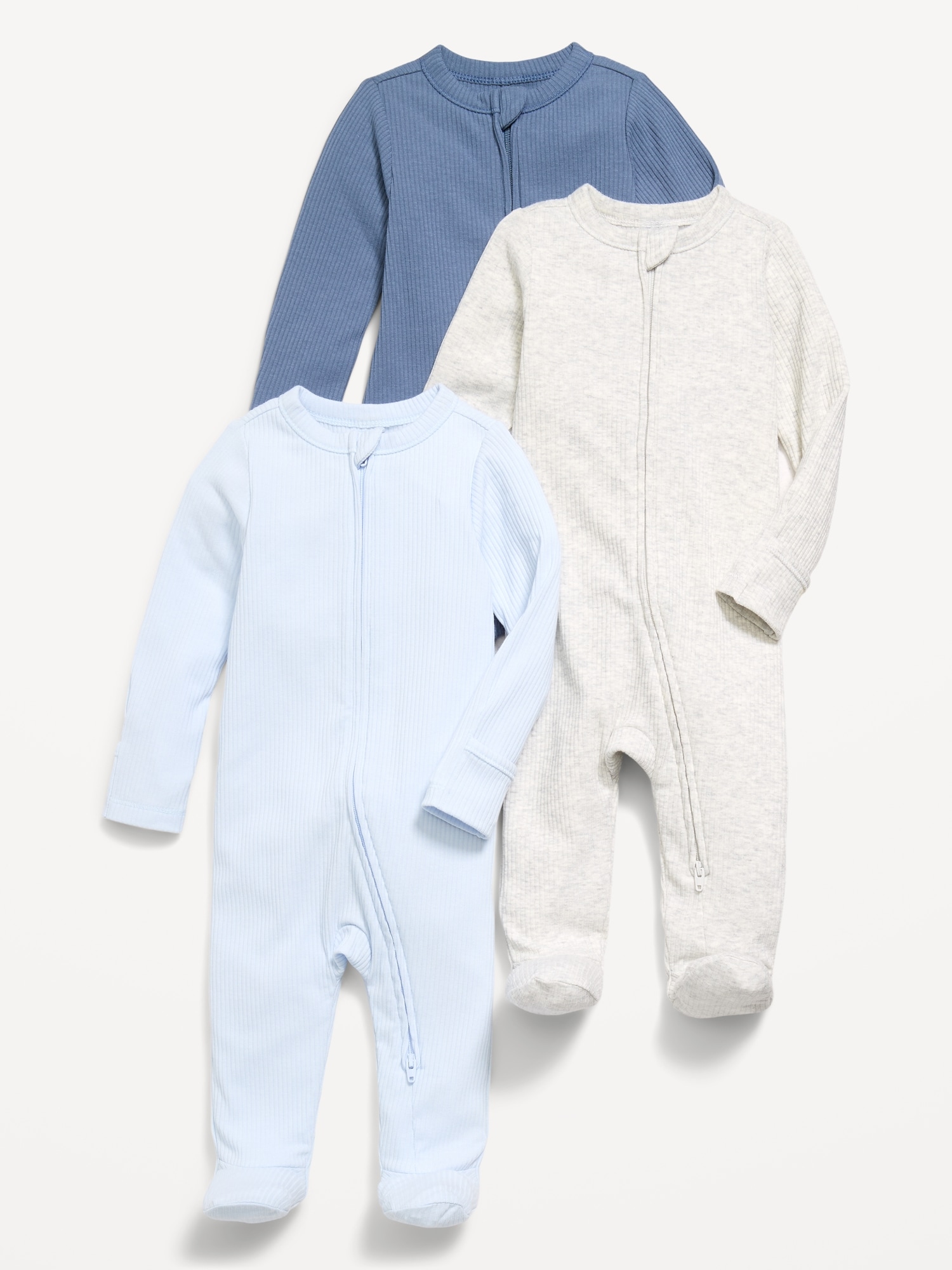 Ribbed 2-Way-Zip Sleep & Play Footed One-Piece 3-Pack for Baby