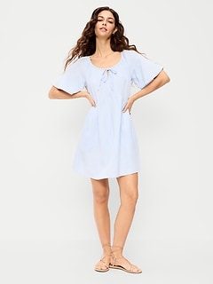 Flutter-Sleeve Mini Swing Dress