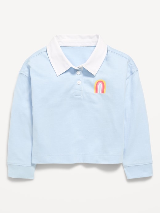 Image number 1 showing, Long-Sleeve Cropped Polo Shirt for Toddler Girls