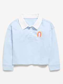 Long-Sleeve Cropped Polo Shirt for Toddler Girls