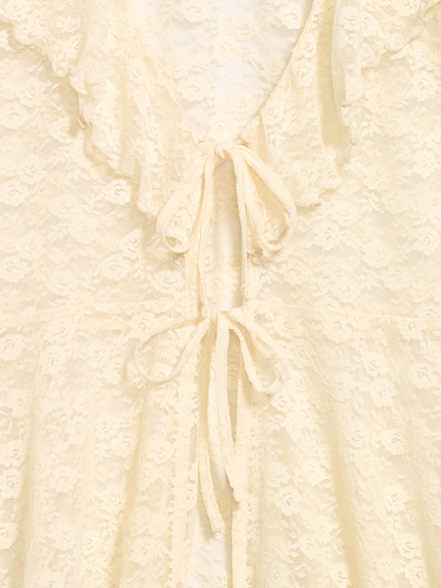 Short-Sleeve Open-Front Lace Ruffle Top