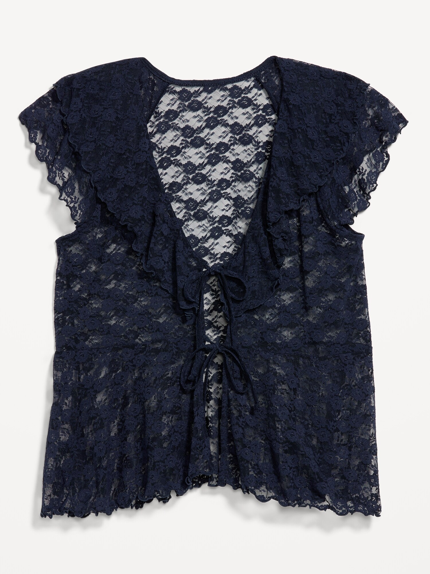 Женский топ Old Navy Short-Sleeve Open-Front Lace Ruffle Top, цвет: Arctic Depth — фото 5