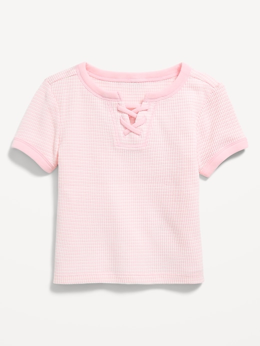 Image number 2 showing, Fitted Lace-Front Waffle-Knit Top for Girls