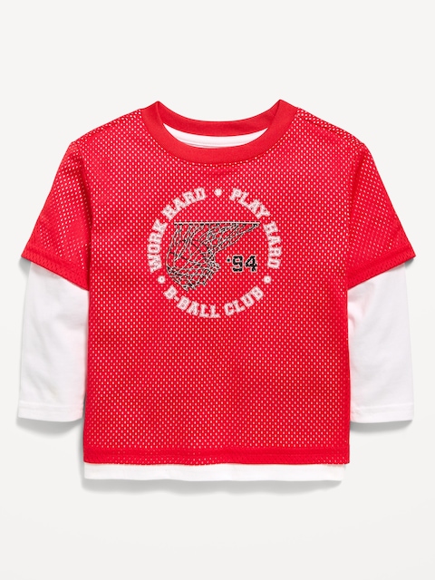 Oversized 2-In-1 Mesh Long-Sleeve T-Shirt for Toddler Boys